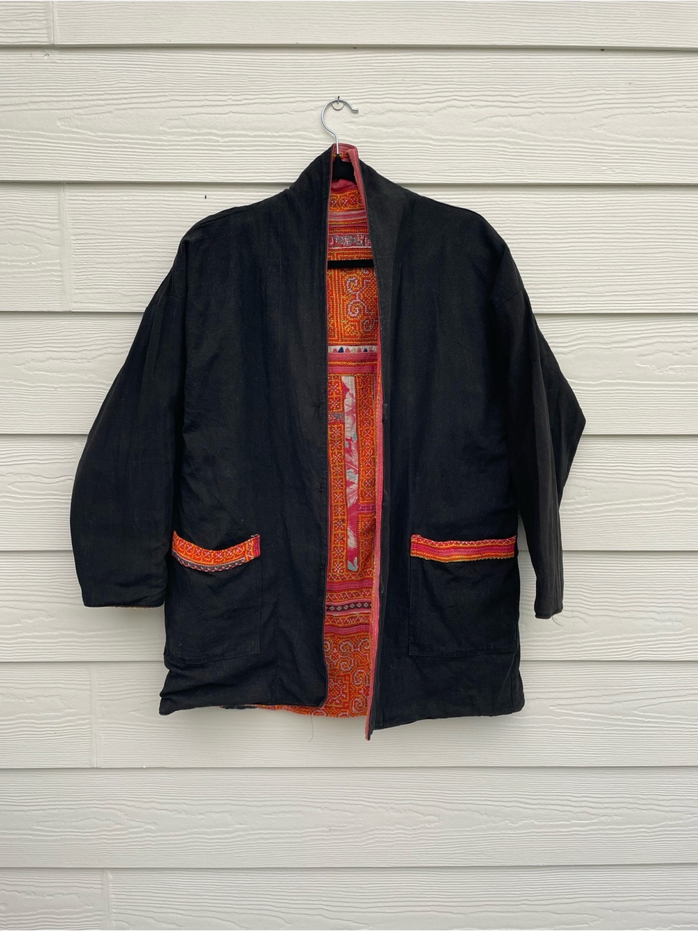 Reversible Hmong Ceremonial Coat Hand Crafted Vintage Patchwork Indigo Batik XL